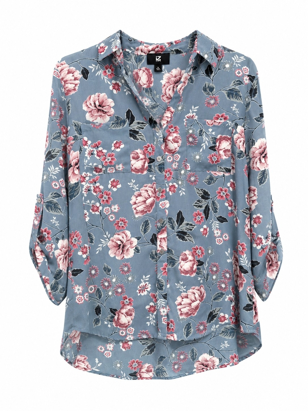 Iz Byer Dusty Blue Floral Button-Down Shirt